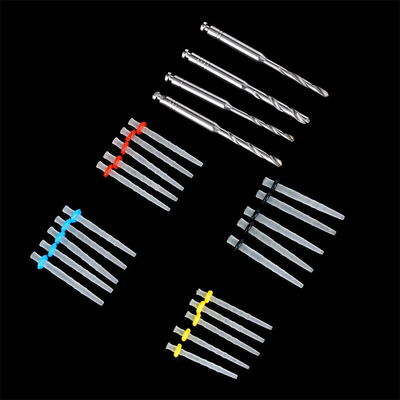 Dental Düz vida Tapered Endodontics Spiral Fiber Post With Drills 20 Post ve 4 Drill Dental Glass Fiber Post