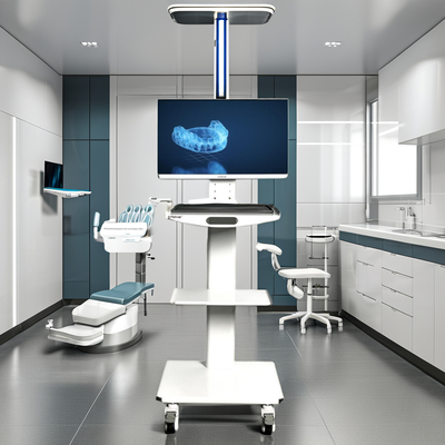 Beyaz Renkli Diş Ağız Tarayıcısı Monitör Sahibi Metal Diş Aracı Arabası Taşınabilir Diş Arabası